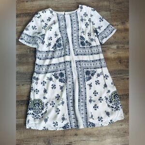 Ann Taylor LOFT Scarf Print Mini Short Sleeve Shift Dress | Large